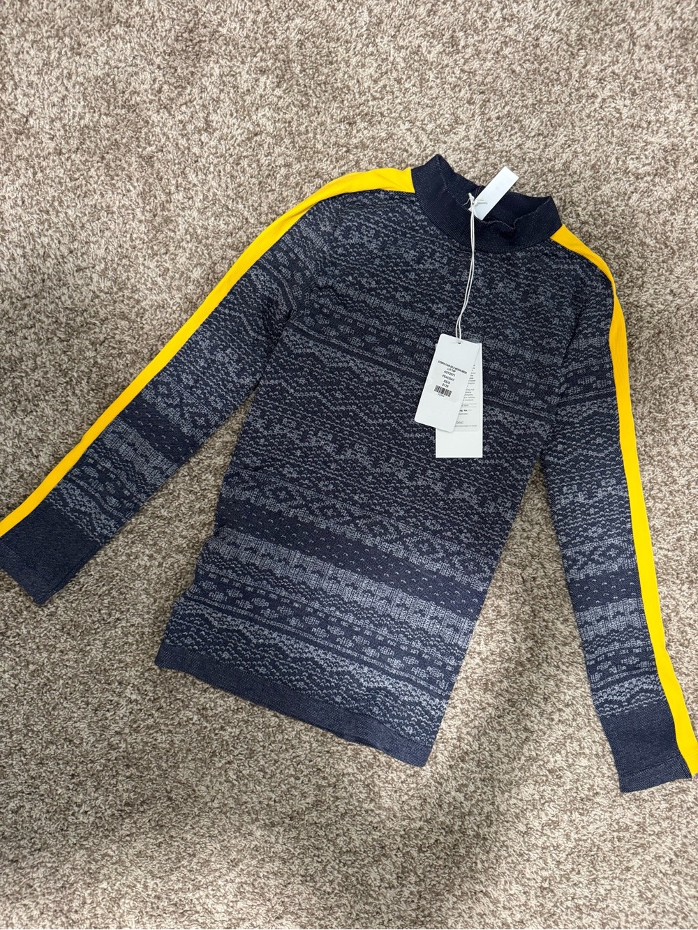 Women's Navy Long Sleeve Stretch Tee with Shoulder Stripe (leggings available)